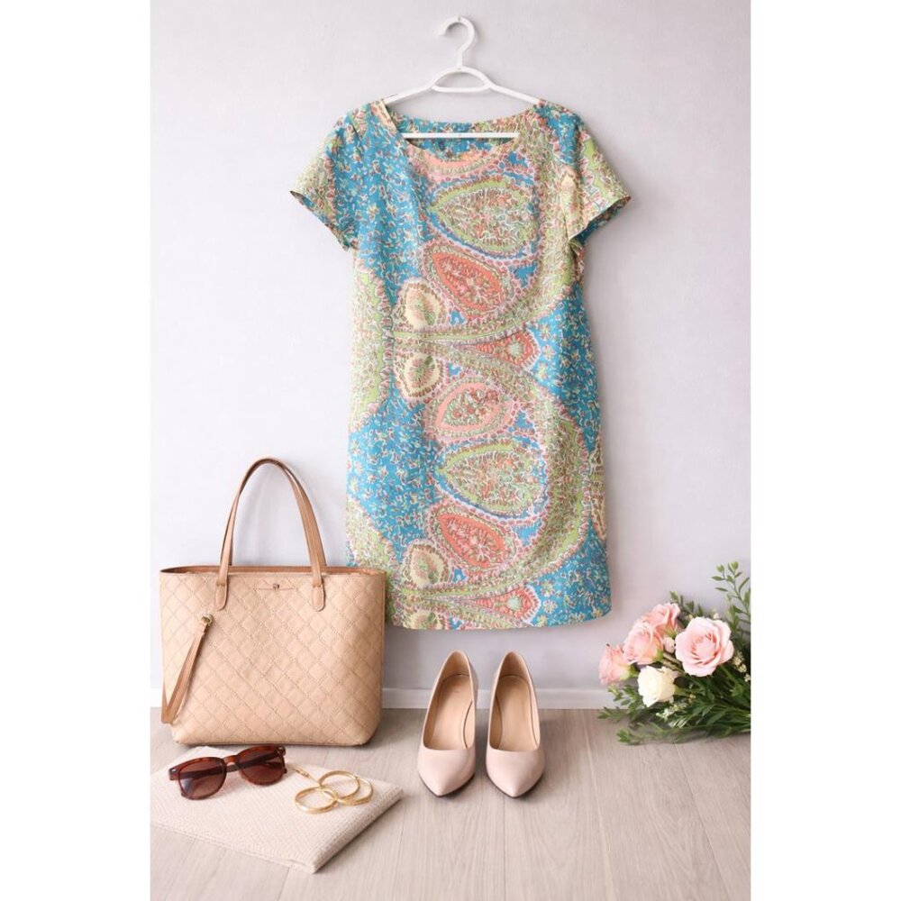 Talbots 100% Silk Paisley Sheath Dress Size 12 | Colorful Spring Easter Office